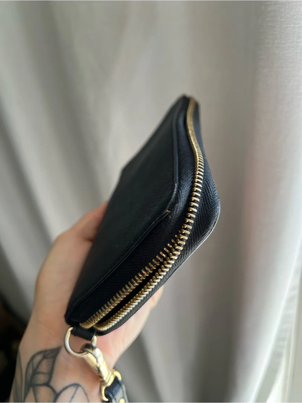 Michael Kors Black Saffiano Zip Wallet with Gold Logo